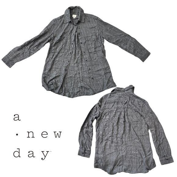 Women's A New Day Button Down Gray Black Long Sleeve Shirt Top Size Extra Small - Picture 5 of 5